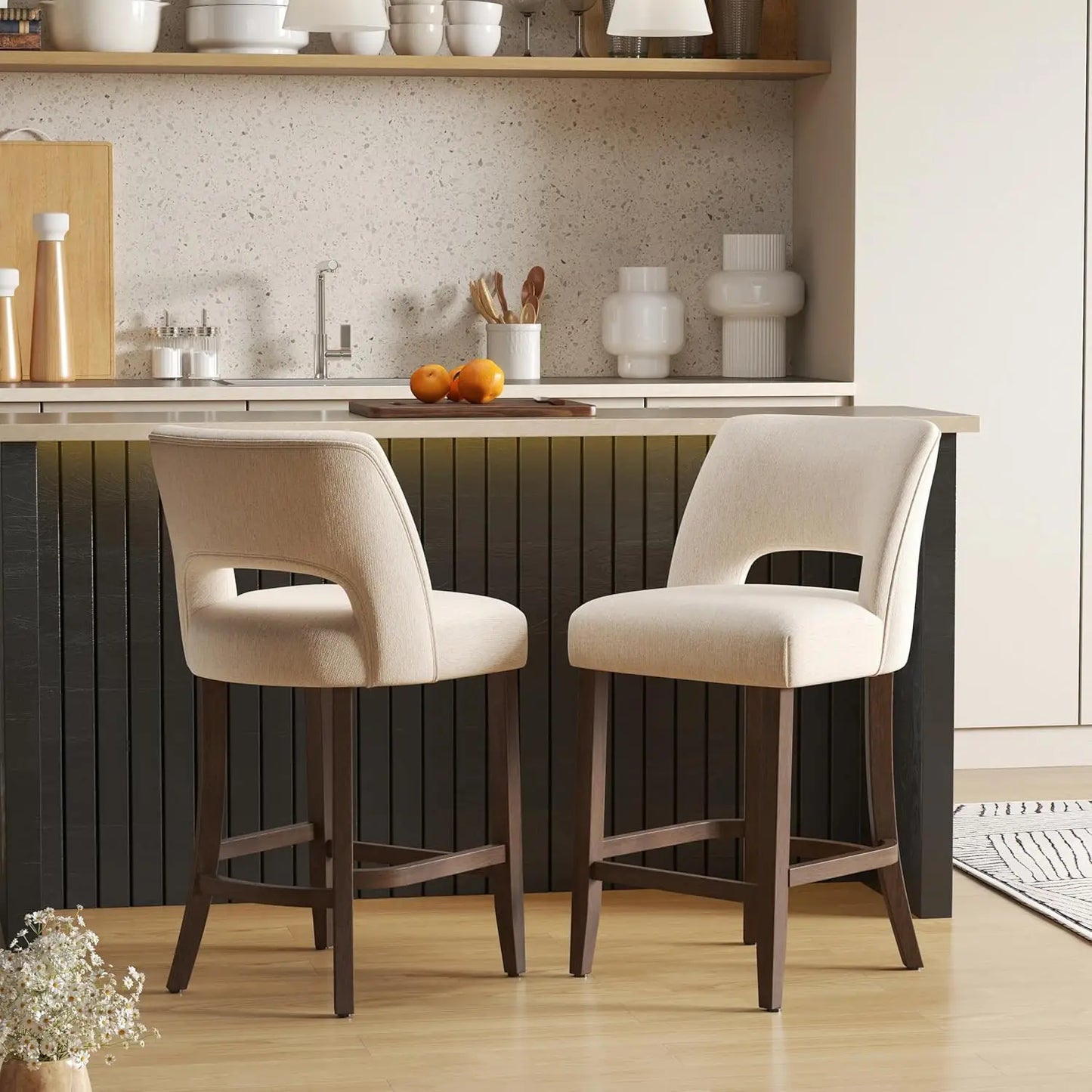 Upholstered Modern Counter  Height Bar Stools (2)