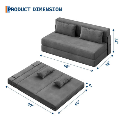 4-in-1 Folding Convertible  Bed Sleeper Soft Corduroy Loveseat Couch With Pillow Space-Saving Fold Out Chair Bed For Room