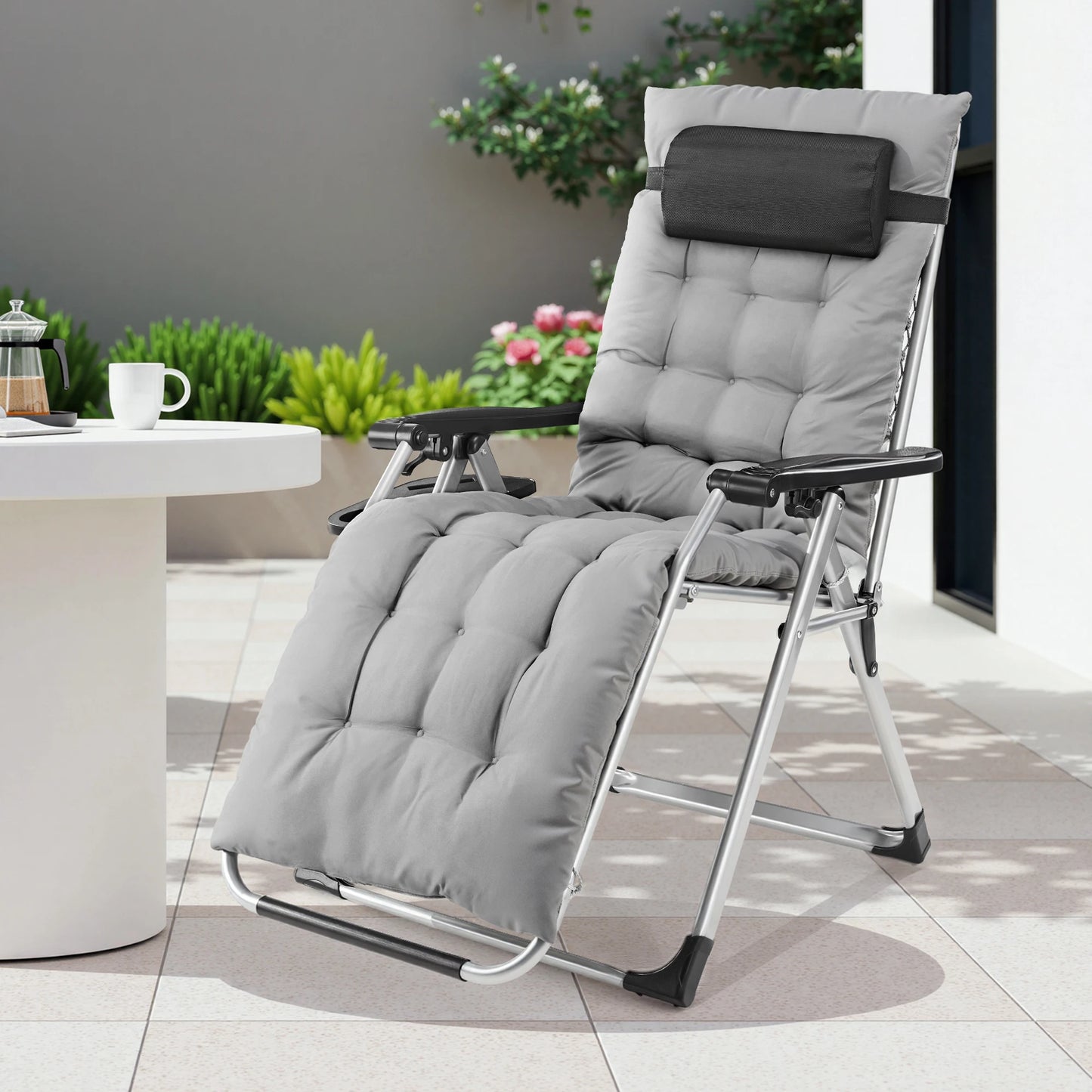 Zero Gravity Recliner or Camping Patio Lounge Chair  with Cup Holder Trays Removable Cushion For Outdoor Garden