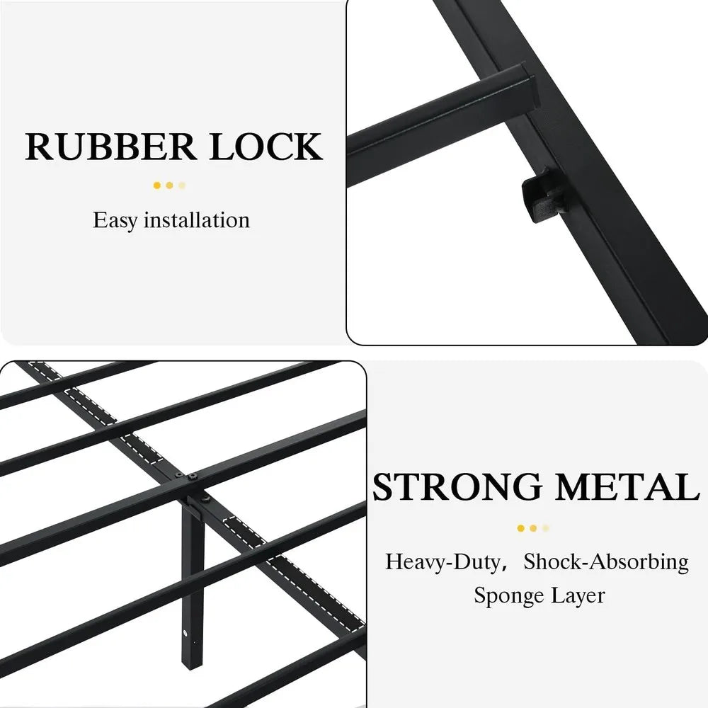 Queen Size Metal Platform Bed Frame with Headboard, 10.5 Inch Underbed Storage Clearance, Heavy Duty Steel Slat Support, No Box Spring Required, Easy Assembly