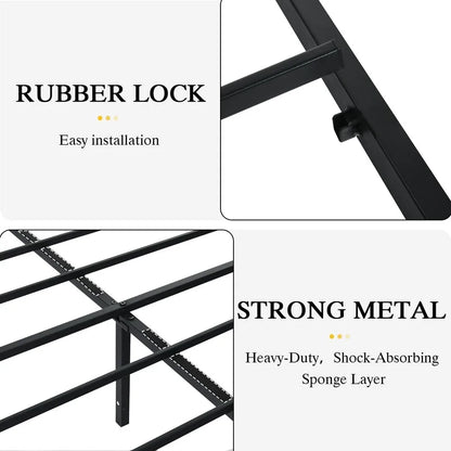 Queen Size Metal Platform Bed Frame with Headboard, 10.5 Inch Underbed Storage Clearance, Heavy Duty Steel Slat Support, No Box Spring Required, Easy Assembly