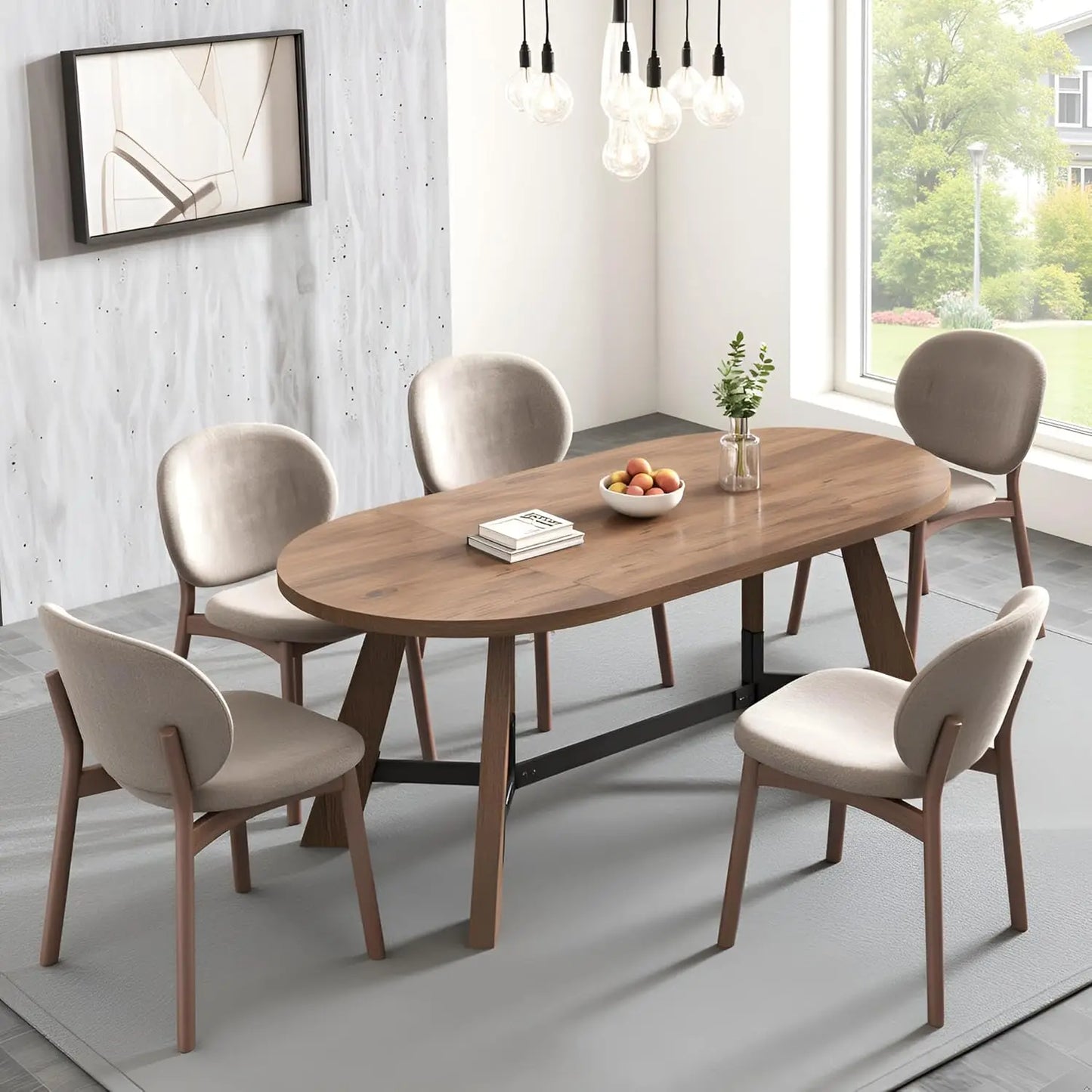 70.86in Rustic Oval  Farmhouse Wood Kitchen Table with Sturdy Tapered Legs for 6-8 Persons