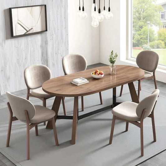 70.86in Rustic Oval  Farmhouse Wood Kitchen Table with Sturdy Tapered Legs for 6-8 Persons