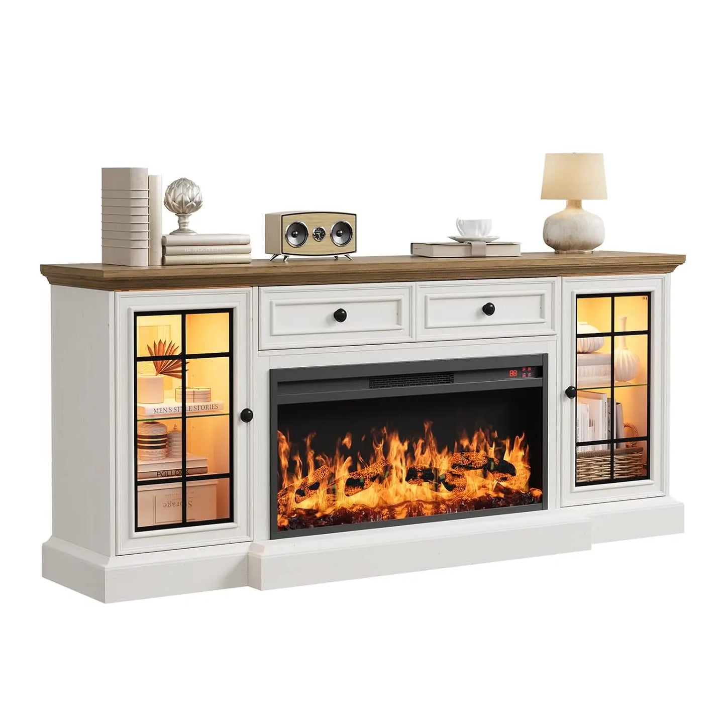 Entertainment Center with  Electric Fireplace & LED Lights,