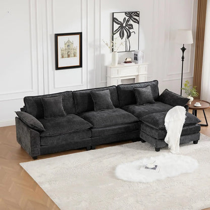 117.9" Modern Sectional Couches for Living Room, Blue Chenille Comfy Cloud Couch