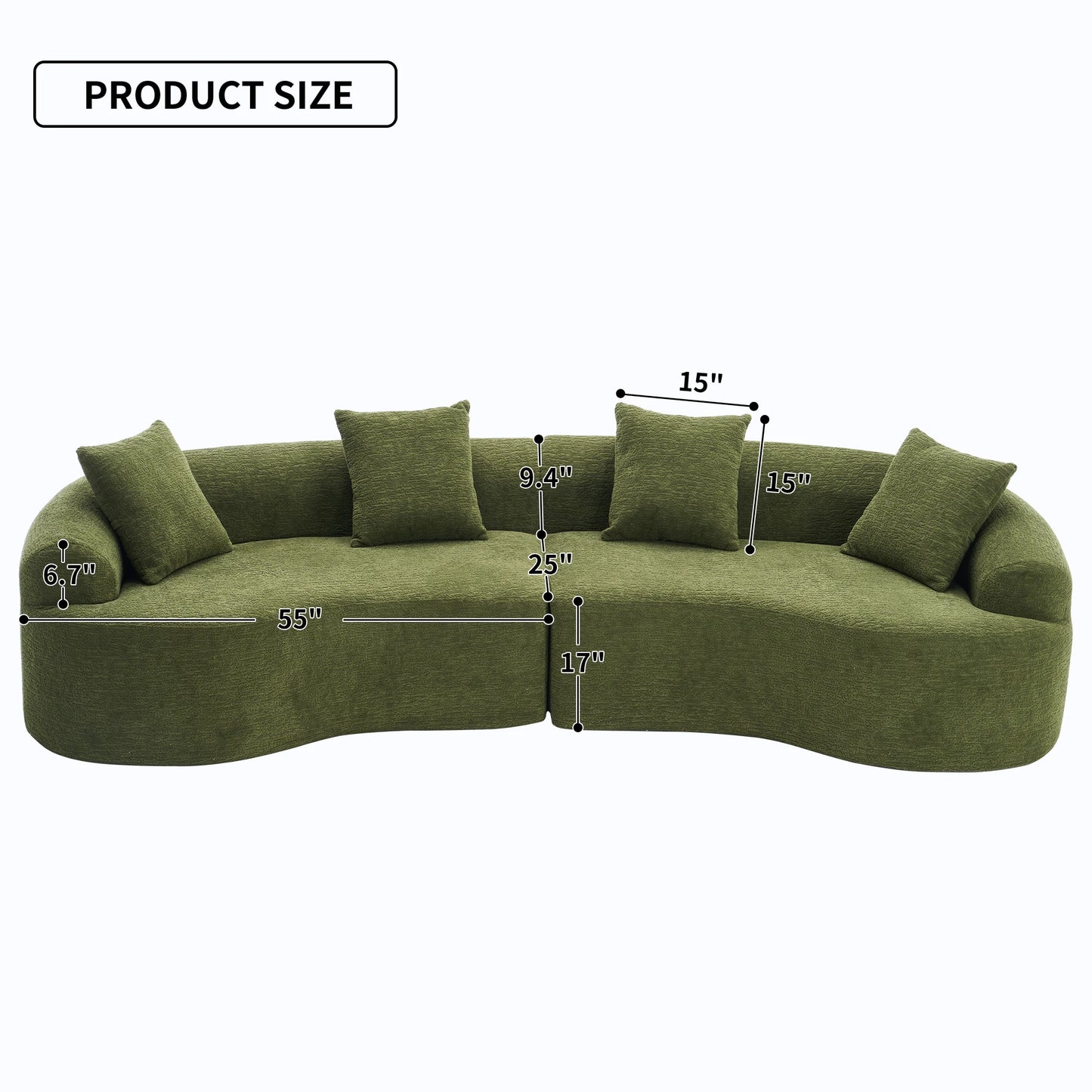 110'' Curved Modular Sectional Sofa Chenille All-Foam Frameless Couch