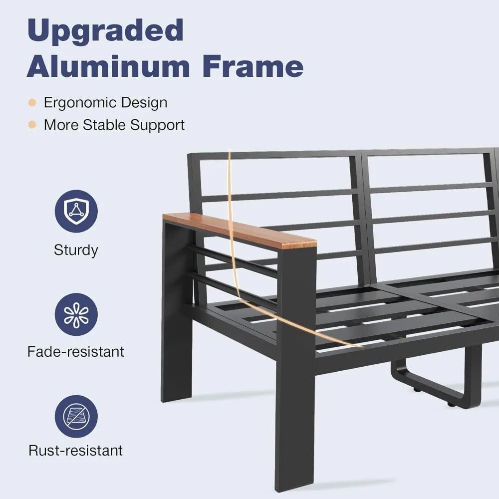 Aluminum Patio Furniture Set 7 Seats, Oversized Outdoor Sectional with Washable Thick Cushions, Coffee Table and Waterproof Cov