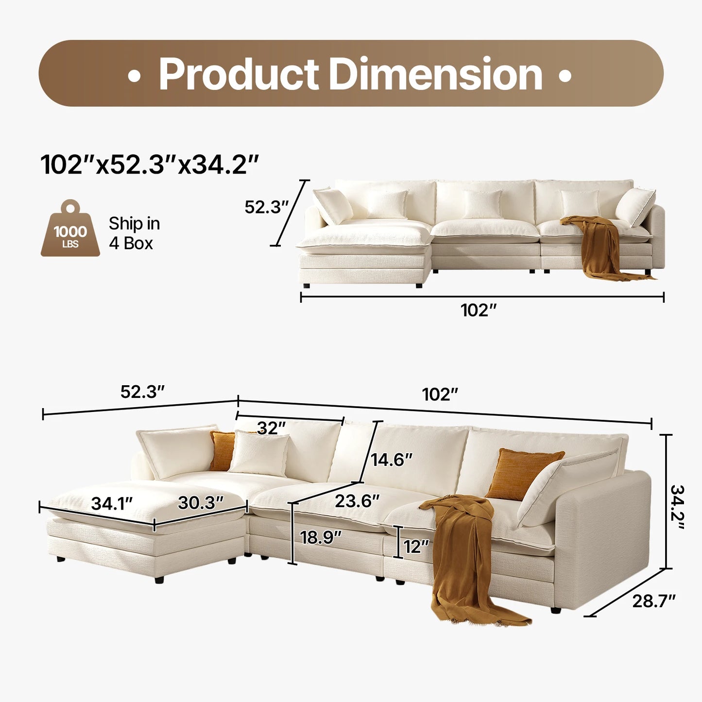 Modular Sectional L Shaped Couch  for Living Room