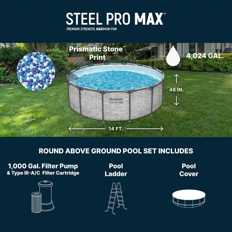Bestway Steel Pro MAX 14' x 48" Above Ground Pool, Round Metal Frame Outdoor Swimming Pool Set with Filter Pump,