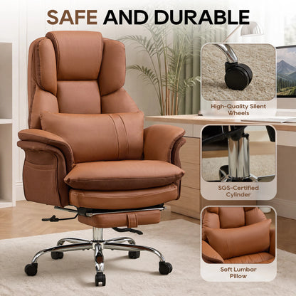 Big and Tall Executive Office Chair, Ergonomic Computer Desk Chair with Adjustable Backrest, Flip Armrests & Footrest for Home & Office