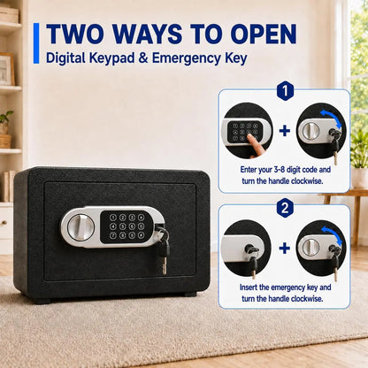 0.5 Cu Ft Digital Home Safe With Keypad And Emergency Key Anti Pry Steel Bolts Reinforced Steel Door External Battery Box Dual Locking For Cash Jewellery Passports And Valuables
