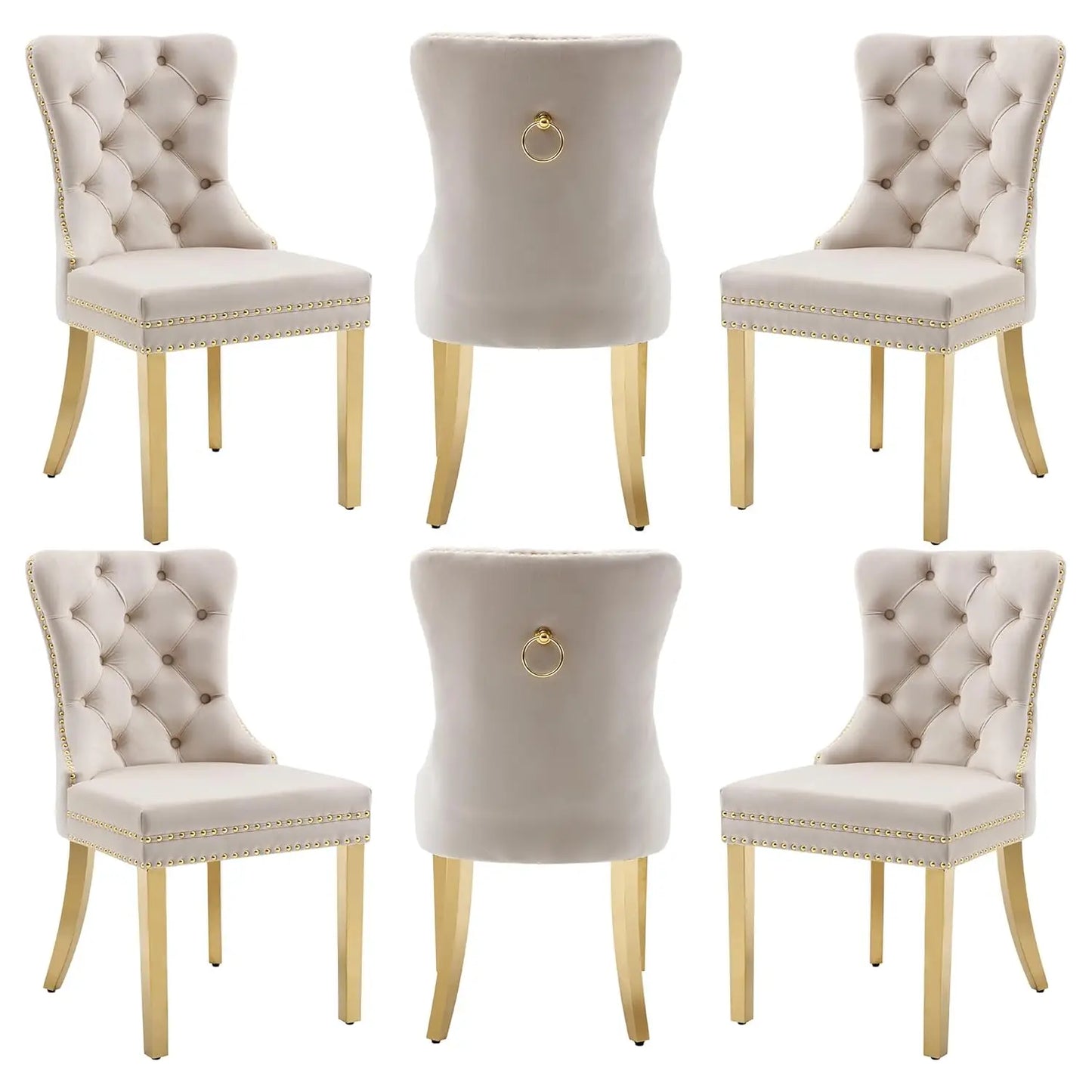 Leather Dining Chairs with Solid Wood Legs and Pull Ring, Luxury, Customized Set of 6