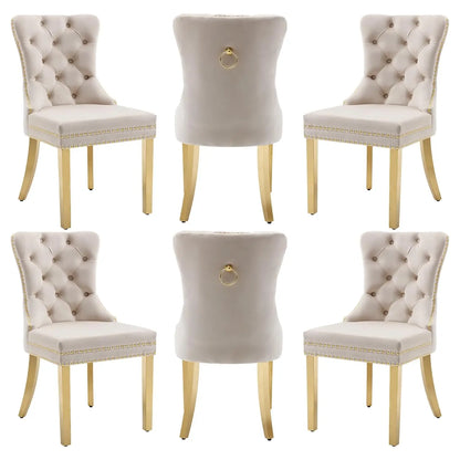 Leather Dining Chairs with Solid Wood Legs and Pull Ring, Luxury, Customized Set of 6