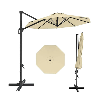 10FT Cantilever Patio Umbrella 360° Rotation & Tilt Adjustment