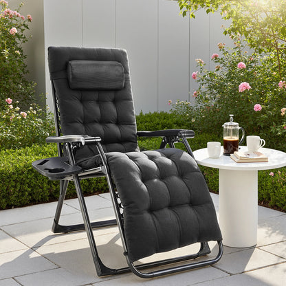 Zero Gravity Recliner or Camping Patio Lounge Chair  with Cup Holder Trays Removable Cushion For Outdoor Garden