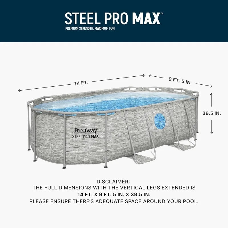 Above Ground Oval Metal Frame Outdoor Swimming Pool 14’ x 8'2" x 39.5”