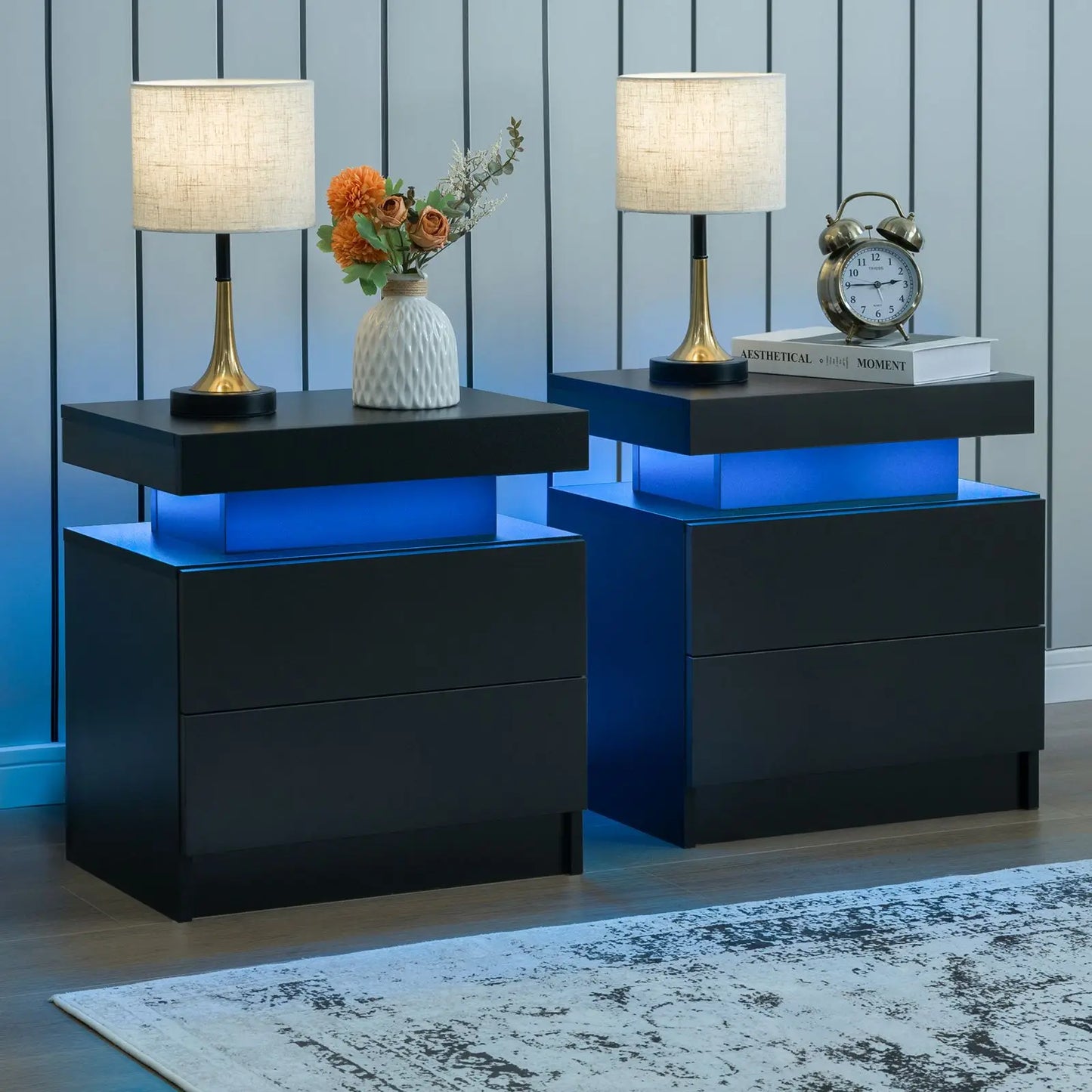 LED Night Stand with 2 Drawers for Bedroom
