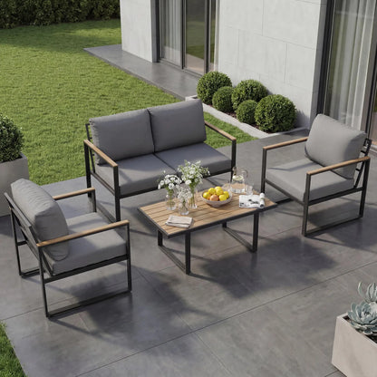 Modern 4-Piece Patio Furniture SetSectional Sofa With Coffee Table Thick Washable Cushions For Lawn or Deck