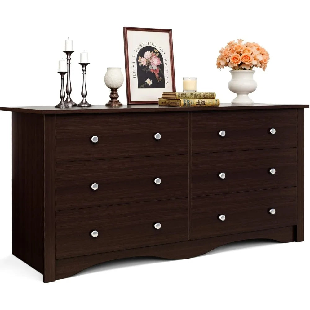 Dresser for Bedroom, 6 Wood Dresser Drawers, Bedroom or Living Room