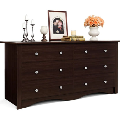 Dresser for Bedroom, 6 Wood Dresser Drawers, Bedroom or Living Room