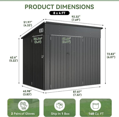 7.5'x4'  Lockable Door Metal Storage Cabinet with Slopping Roof for Tools