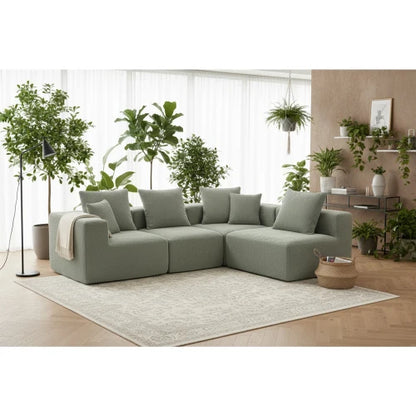 Modular Deep-Seat Sofa, 3-Piece All-Foam Sectional Couch in Soft Textured Fabric, Tool-Free Assembly, Apartment-Friendly Low Profile, 111" × 37" × 23.6"-Brown