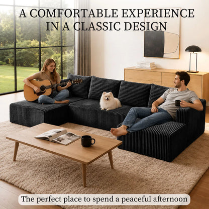 132in Modular U-Shaped Sectional Sofa with Double Chaise Lounges, 8-Piece Corduroy Oversized Pit Couch, Seats 6 People, Large U Style Floor Sofa for Living Room Family Gathering