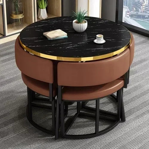 Round Luxury White Mobile Dining Table  Set with 4 Chairs