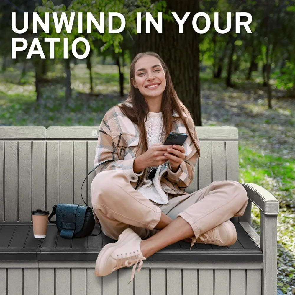 3 Seat Outdoor Storage Bench - 90 Gallon Capacity - Weatherproof Resin Bench for Patio, Porch, Garden, Yard, Pool Area -