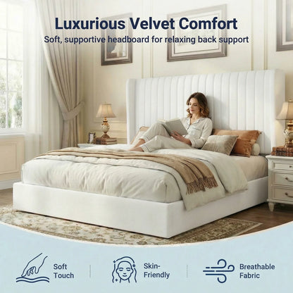 Full/Queen/King Lift Up Storage Bed Frame, Hydraulic Support System, Upholstered Platform Bed Frame, Underneath Storage,