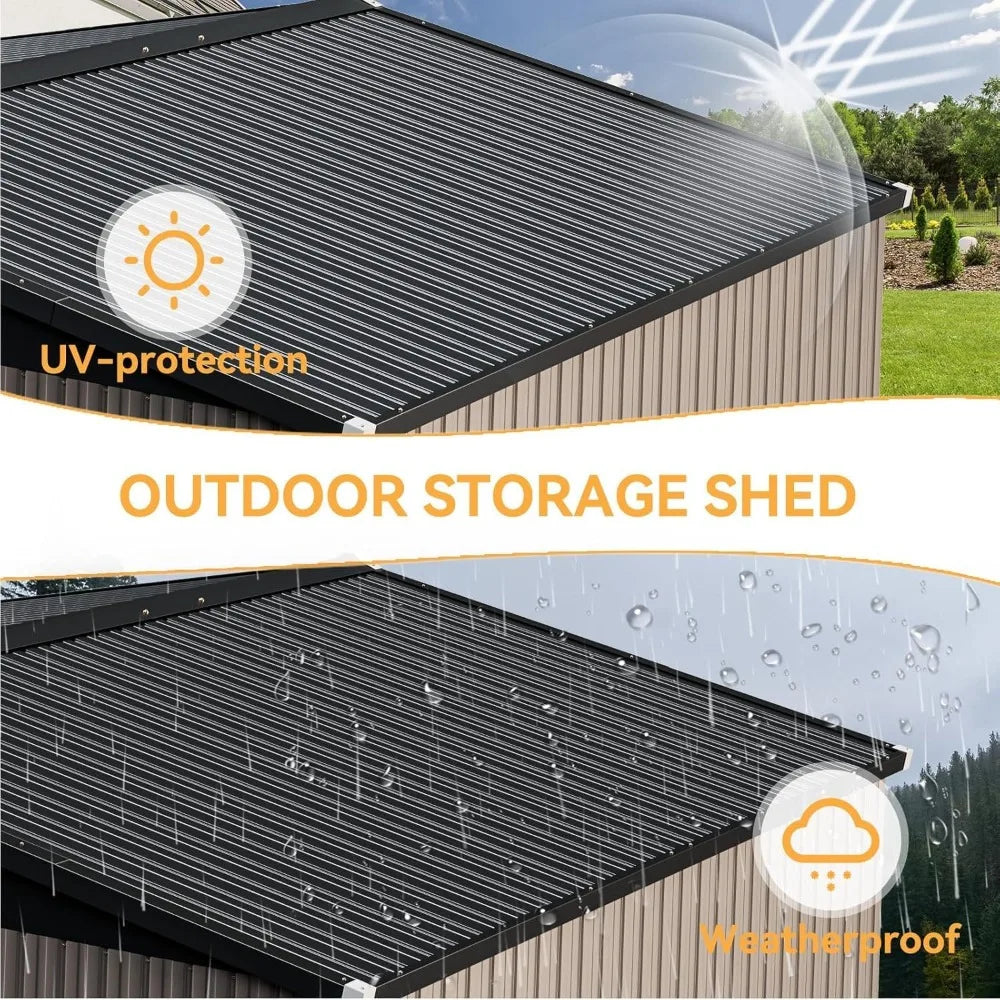 10x12 FT Outdoor Storage Shed with Double Hinged Large Door Garden Utility Shed Lockable Sloped Roof Metal Backyard Patio