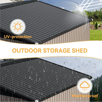 10x12 FT Outdoor Storage Shed with Double Hinged Large Door Garden Utility Shed Lockable Sloped Roof Metal Backyard Patio