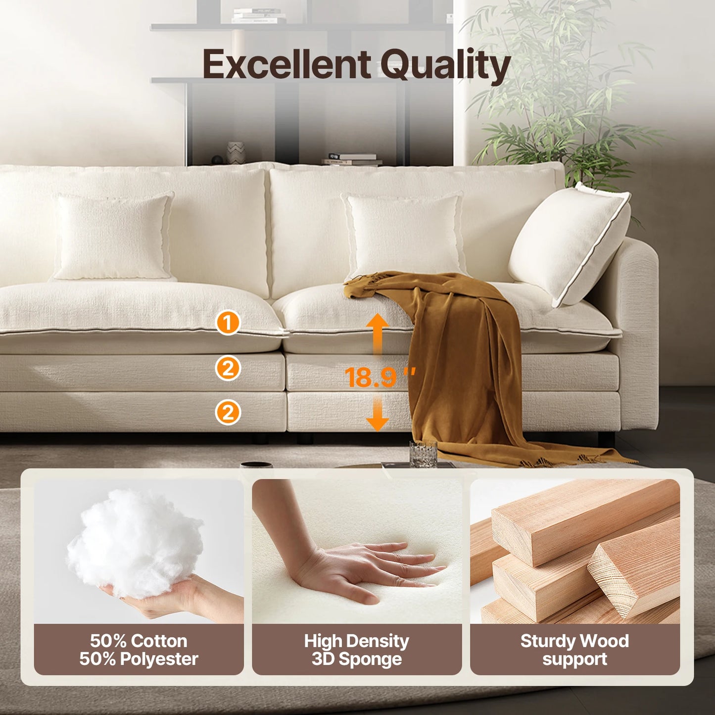 Modular Sectional L Shaped Couch  for Living Room