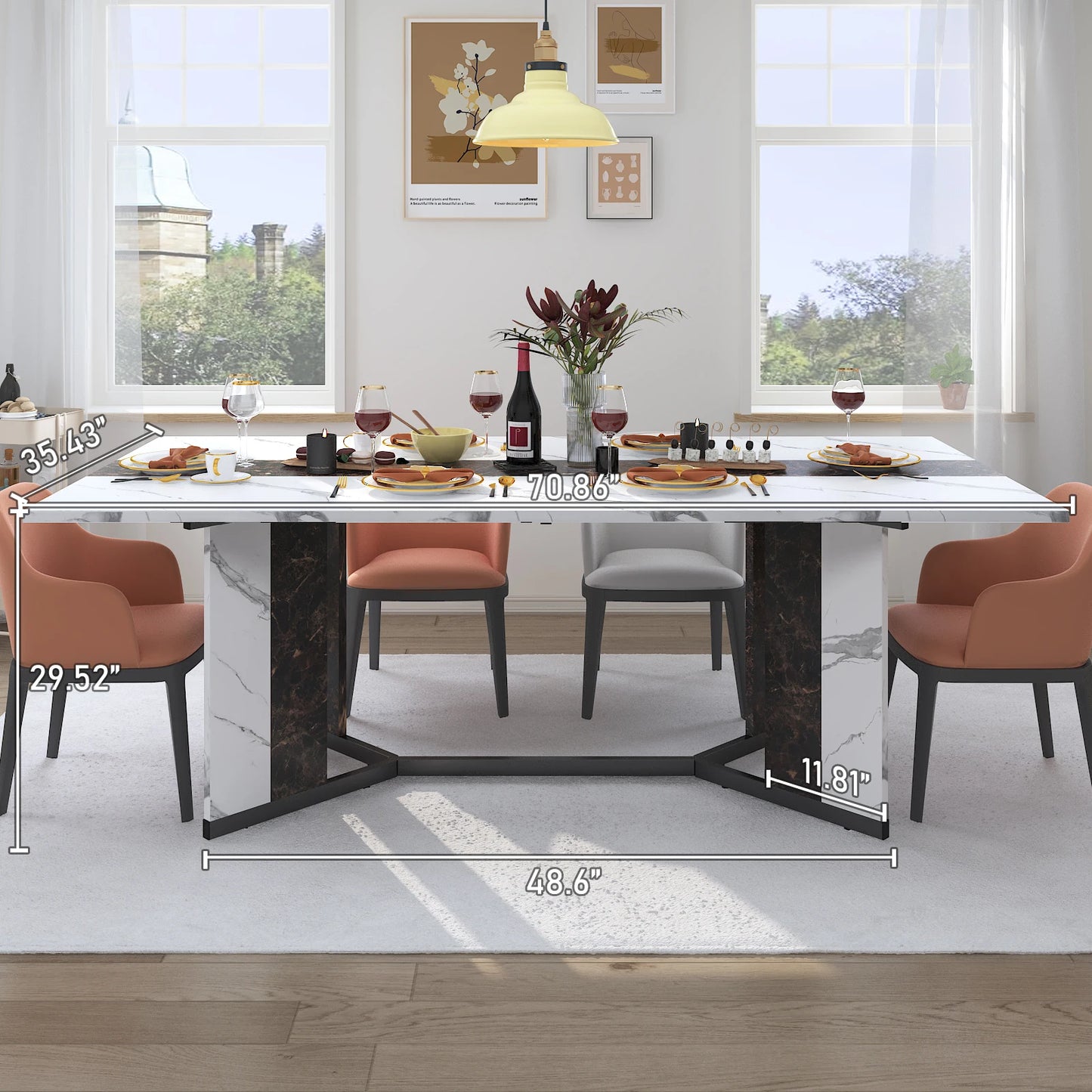 71In Large Rectangular White Dining Table for 4 5 6 8 10 People,