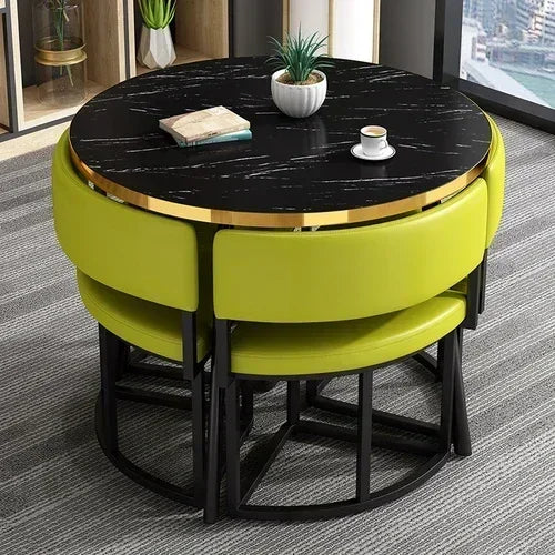 Round Luxury White Mobile Dining Table  Set with 4 Chairs