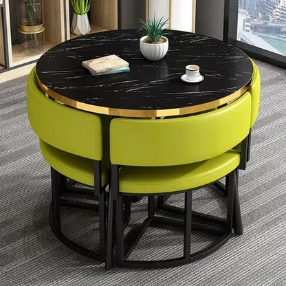 Round Luxury White Mobile Dining Table  Set with 4 Chairs
