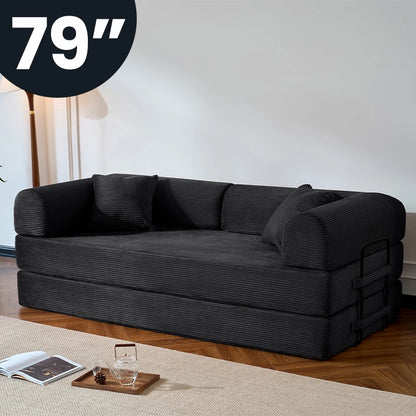 79’’ Folding  Corduroy Upholstered Convertible Sofa Bed  Boneless Couch