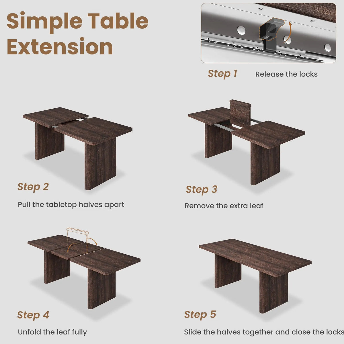 63-82.7 Inch Extendable Dining Table For 8-10, Farmhouse Rectangle Kitchen Table With Rounded Corners, Wood Base For Dining Room