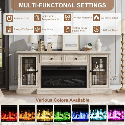 Entertainment Center with  Electric Fireplace & LED Lights,