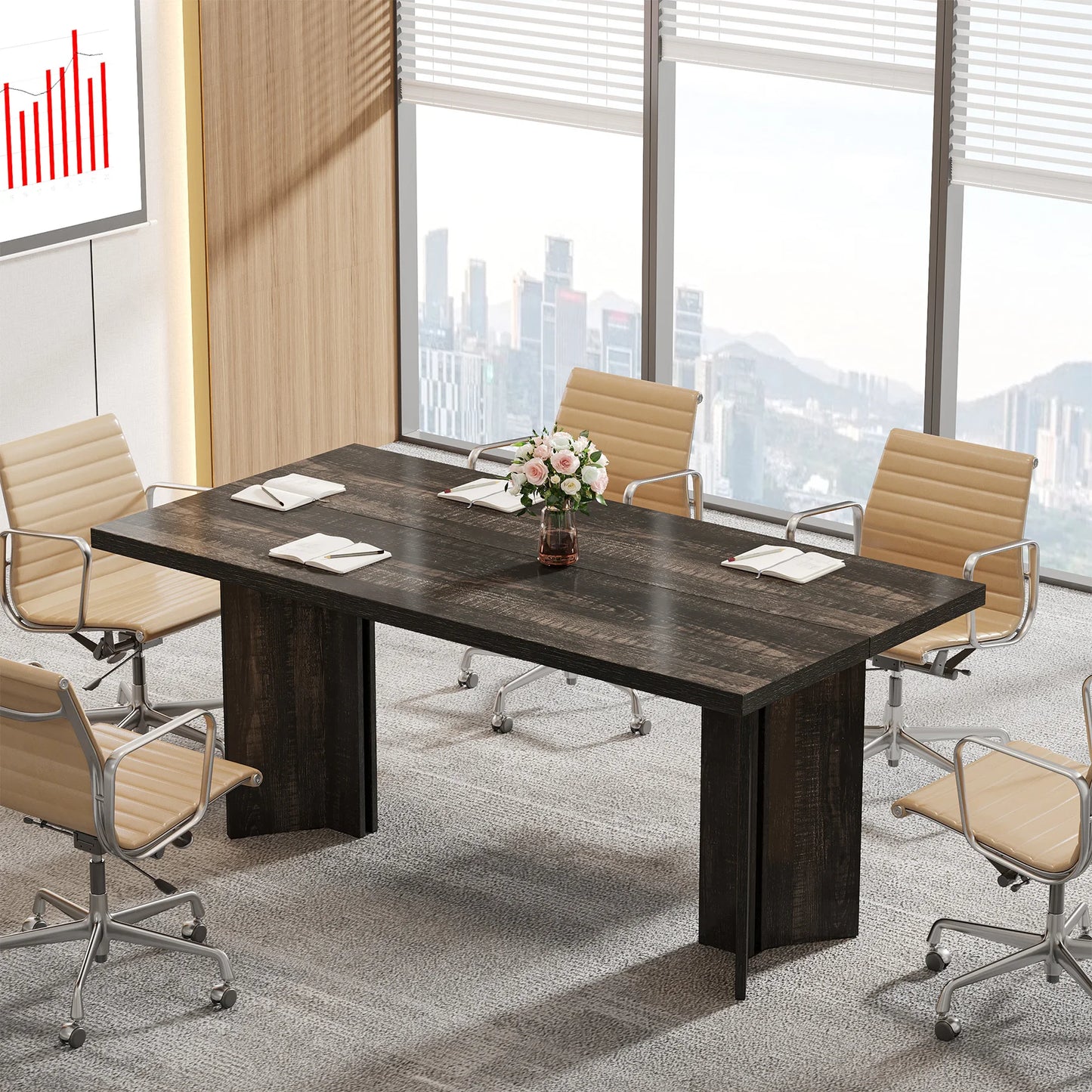 63-inch Executive Desk, Vintage Home Office Computer Desk with Large Tabletop, Farmhouse Wood Writing Conference Table