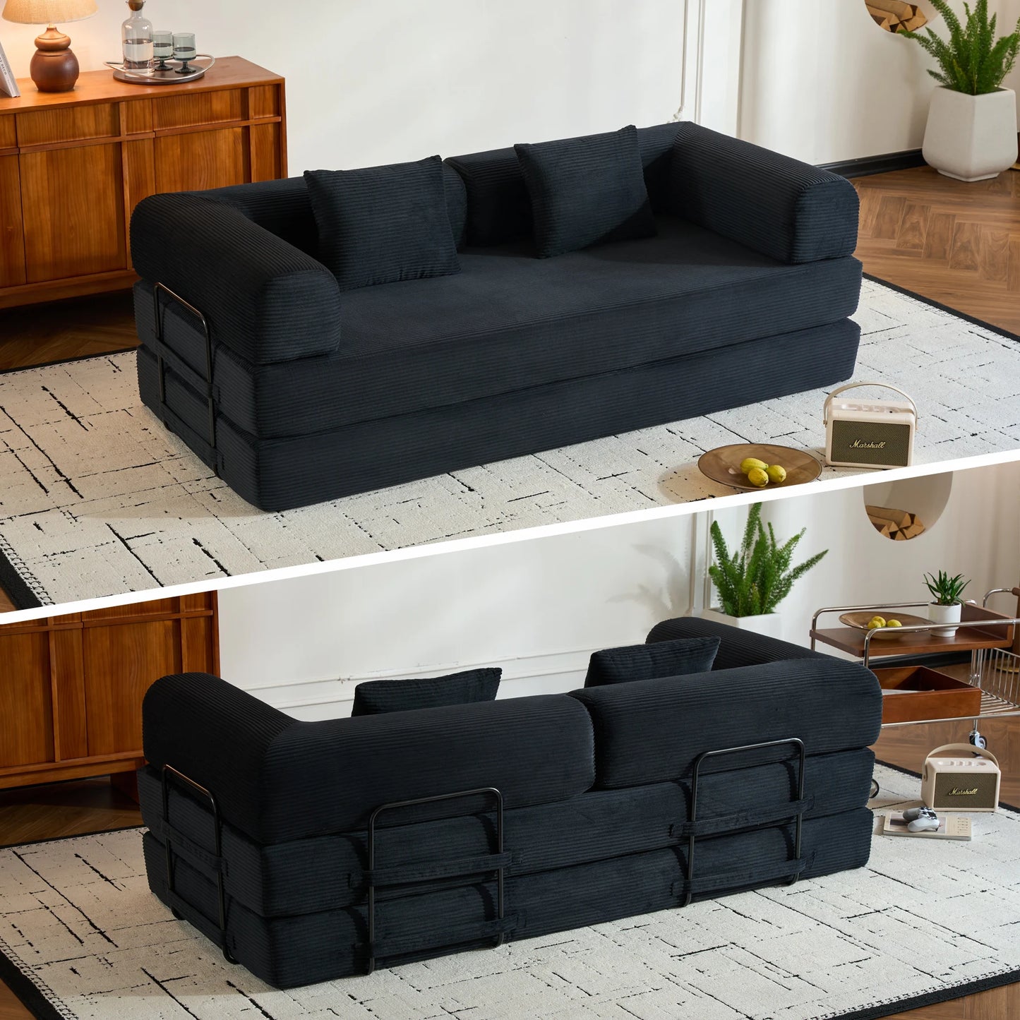 79" Convertible Sofa Bed with Removable Armrests,