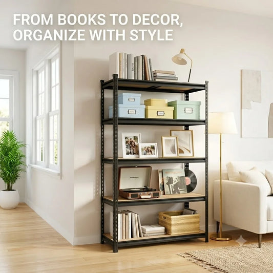 Heavy Duty Adjustable  5-Tier Metal Shelving Unit with MDF Shelves,