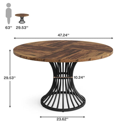 47-Inch Round Farmhouse  Dining Table for 4-6 People