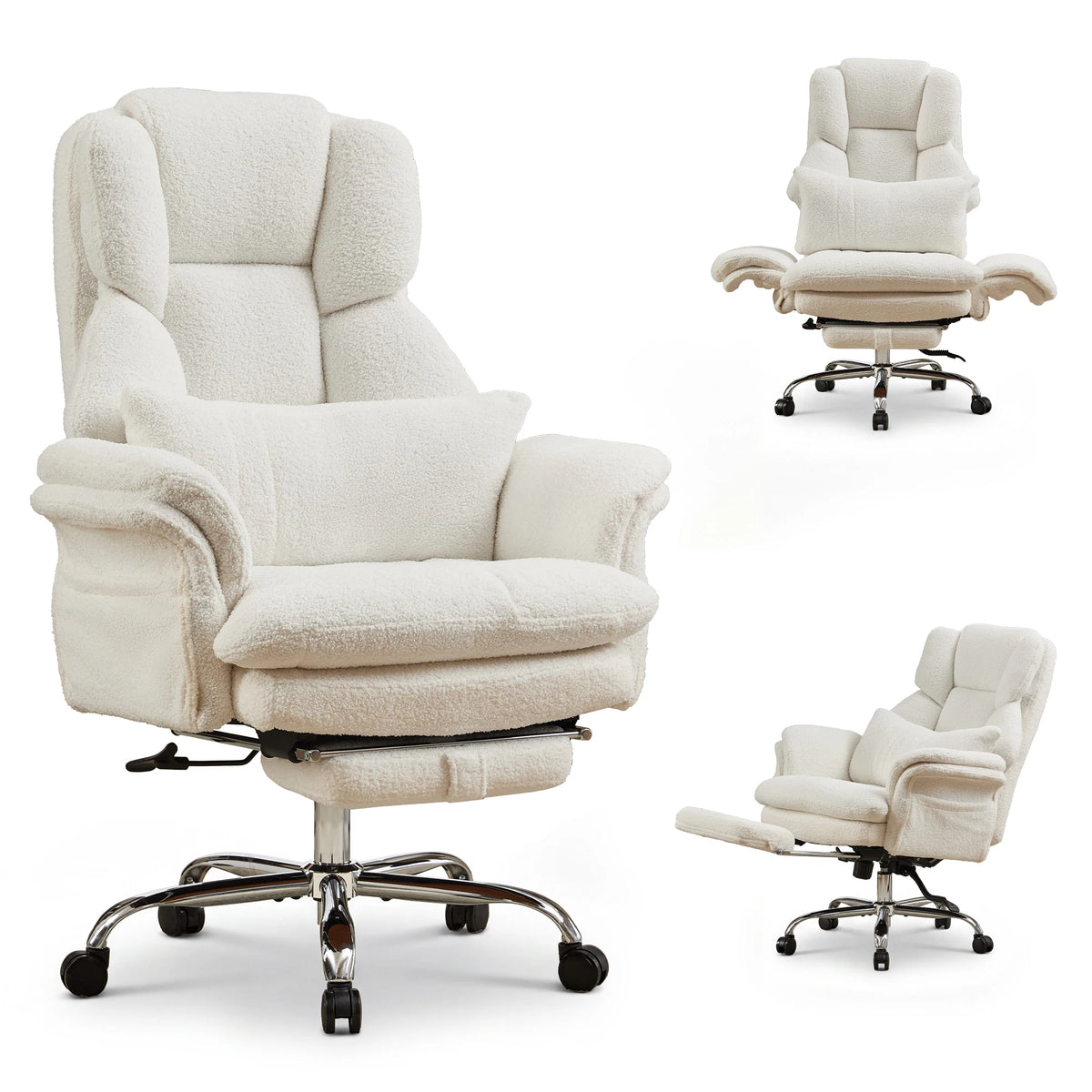 Big and Tall Executive Office Chair, Ergonomic Computer Desk Chair with Adjustable Backrest, Flip Armrests & Footrest for Home & Office