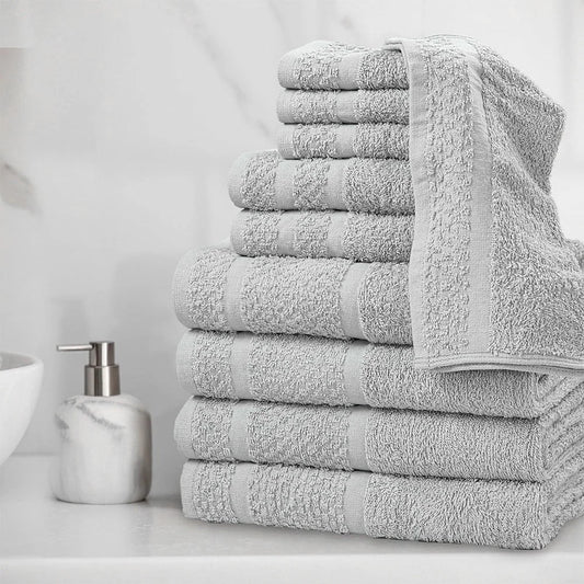 Soft Absorbent 10 Piece Cotton Towel Set, Bath Towels Quick Dry Durable Washcloths and Hand Towels