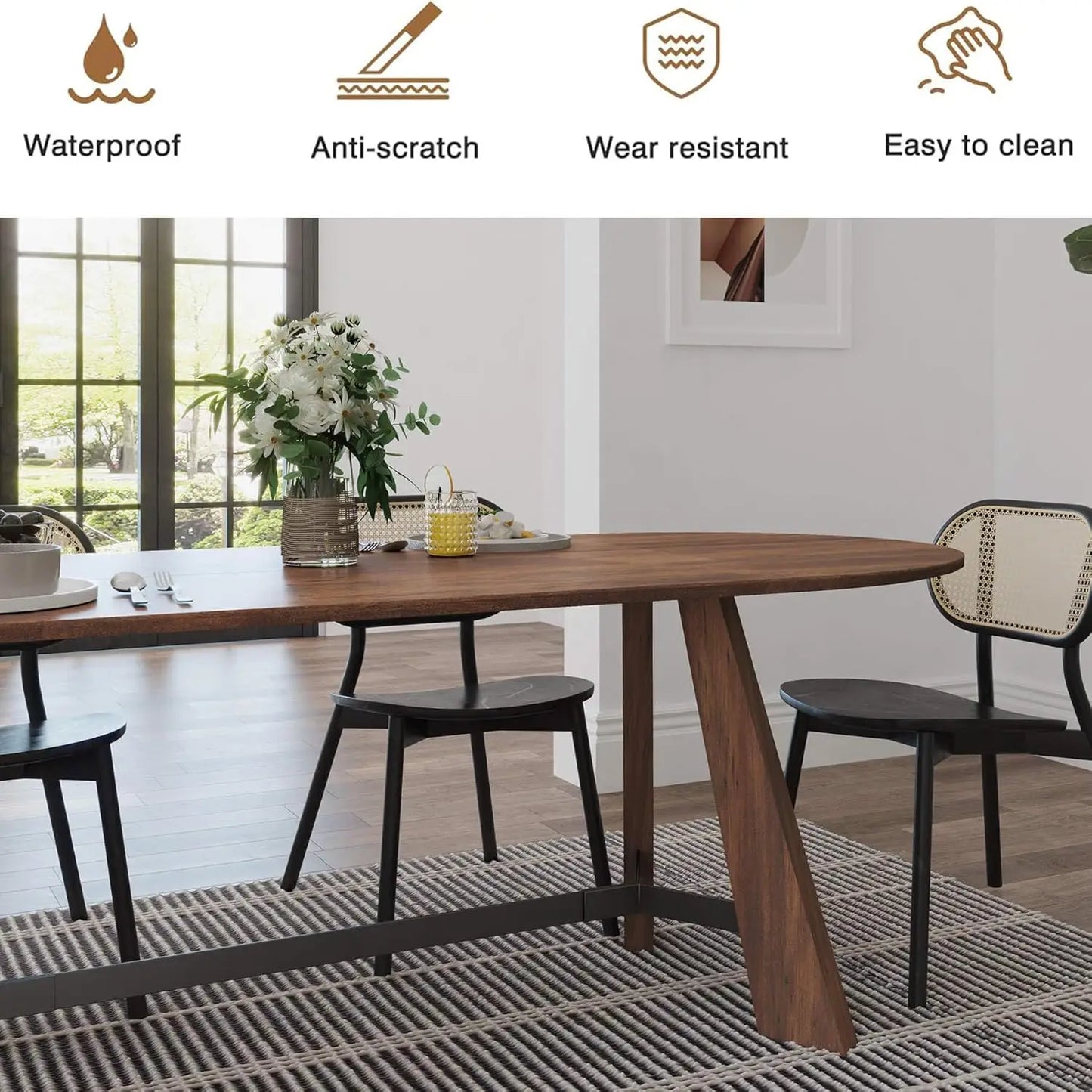 70.86in Rustic Oval  Farmhouse Wood Kitchen Table with Sturdy Tapered Legs for 6-8 Persons