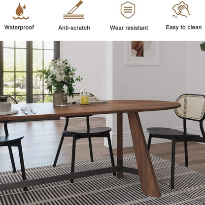 70.86in Rustic Oval  Farmhouse Wood Kitchen Table with Sturdy Tapered Legs for 6-8 Persons