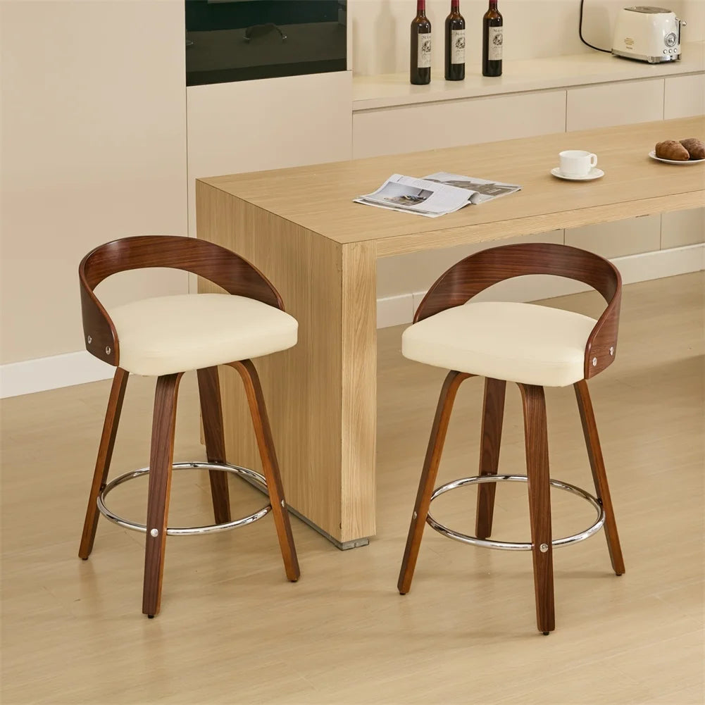 Swivel Barstools (2) with Low Back Wood Legs