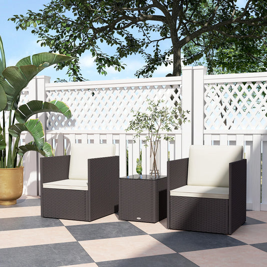 3 Piece Folding Wicker Bistro Furniture Sets, Brown