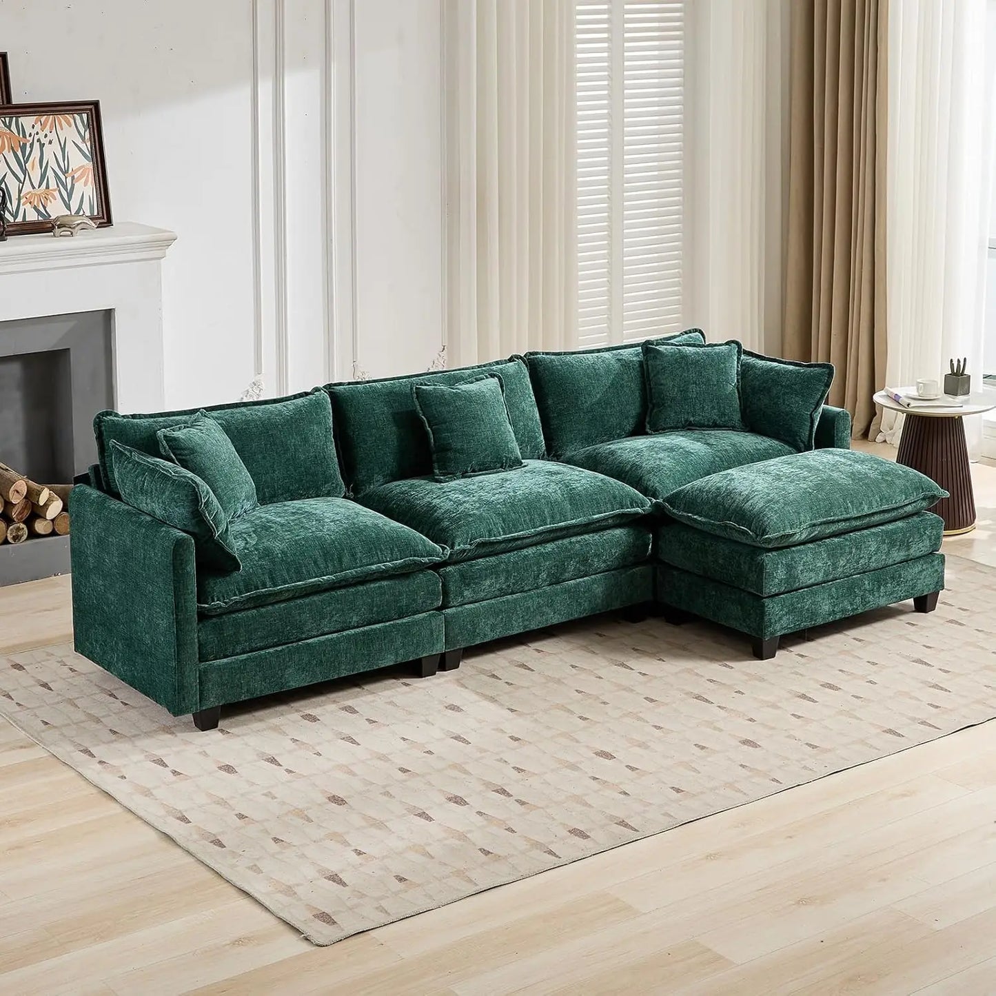 117.9" Modern Sectional Couches for Living Room, Blue Chenille Comfy Cloud Couch